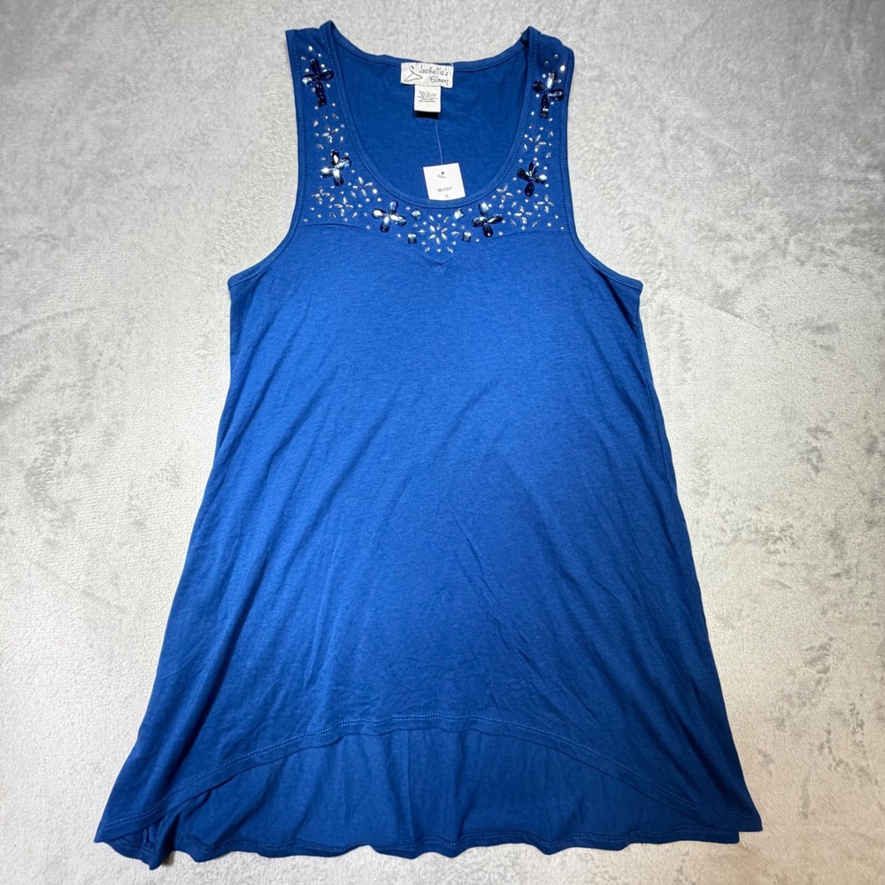 Isabella's Closet Blue Embellished Tank Top‎ Size M Cotton Blend Beaded Y2K Boho